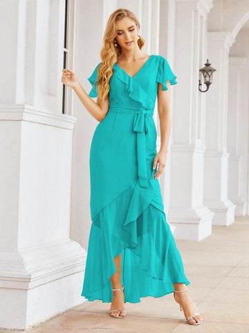 Numbersea Ruffled Bridesmaid Dresses Mermaid Formal Violin Evening Party Prom Gowns 28042-numbersea