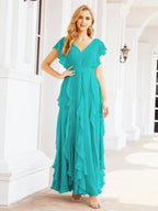 Ruffled Bridesmaid Dresses with Sleeves Long Formal Party Dress 28041-numbersea