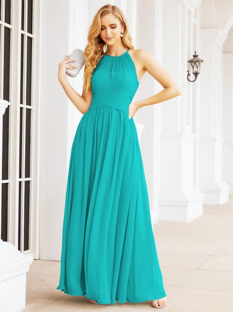 Numbersea Sleeveless Bridesmaid Dresses Long Prom Gown Zipper with Keyhole Back 28056-numbersea
