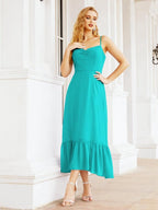 Numbersea Women Strap Chiffon Bridesmaid Dress Ankle Length Sleeveless Blackless Ruffle A Line