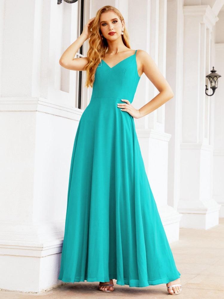 Numbersea Spaghetti Strap Bridesmaid Dresses V Neck Butterfly Back Fromal Evening Party Prom Gown 28036-numbersea
