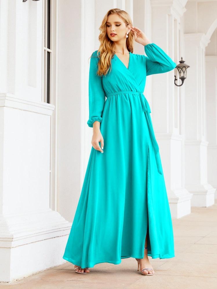 Numbersea Women's Chiffon Bridesmaid Dress A line Long Sleeves Formal Evening Prom Gown for Wedding Guest 28032-numbersea