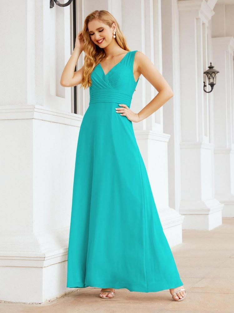 Formal Prom Gown Elegant V-Neck Sleeveless Bridesmaid Dresses for Wedding Party 28037-numbersea