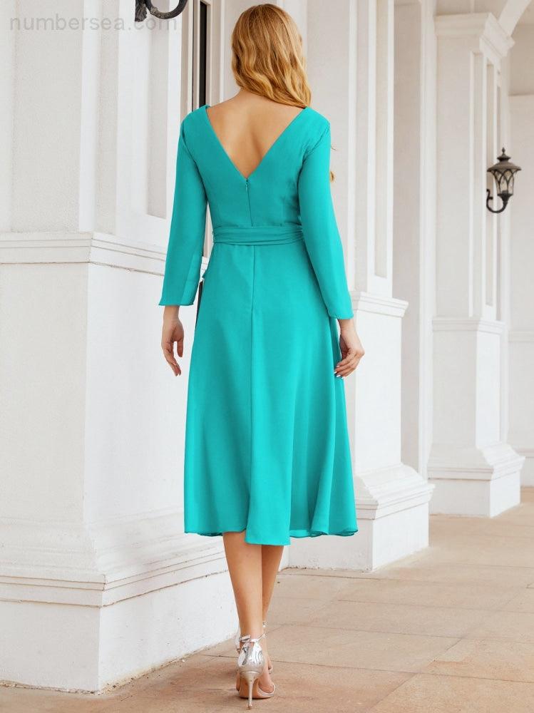Bridesmaid Dress V-Back Waist Belt Mother of the Bride Wedding Guest 28031-numbersea