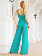 Numbersea Crisscross Neck Jumpsuit Formal Evening Dress Long Bridesmaid Dresses Bell-bottomed Pants 28033-numbersea