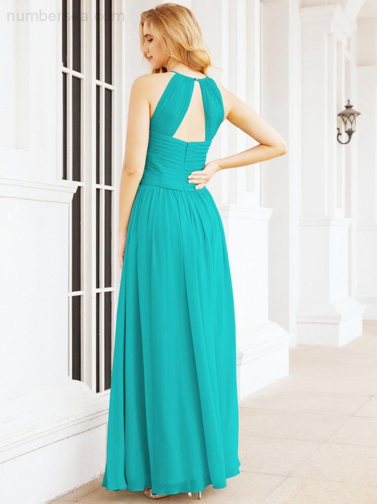 Numbersea Sleeveless Bridesmaid Dresses Long Prom Gown Zipper with Keyhole Back 28056-numbersea