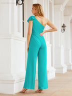 Numbersea Womens One Shoulder Chiffon Long Jumpsuit Formal Evening Dress Bridesmaid Dresses Pants