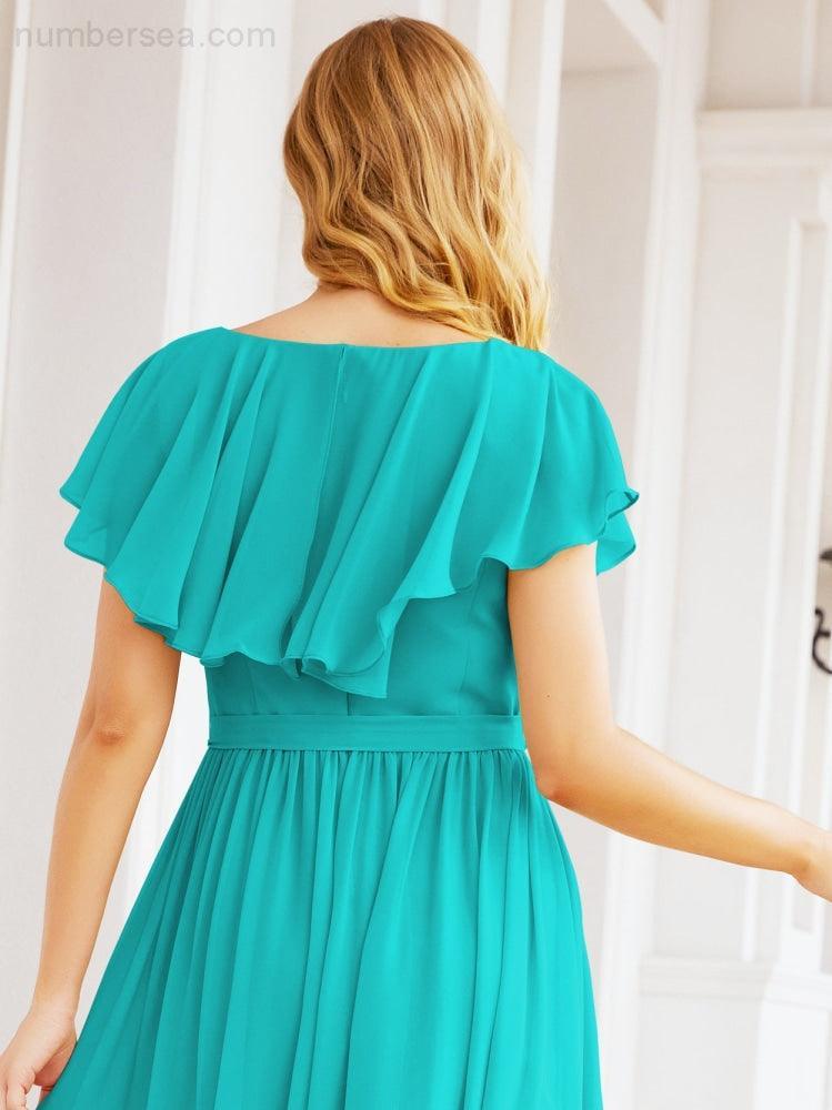 Bridesmaid Dresses with Flutter Sleeves Formal Evening Party Prom Gowns 28044-numbersea