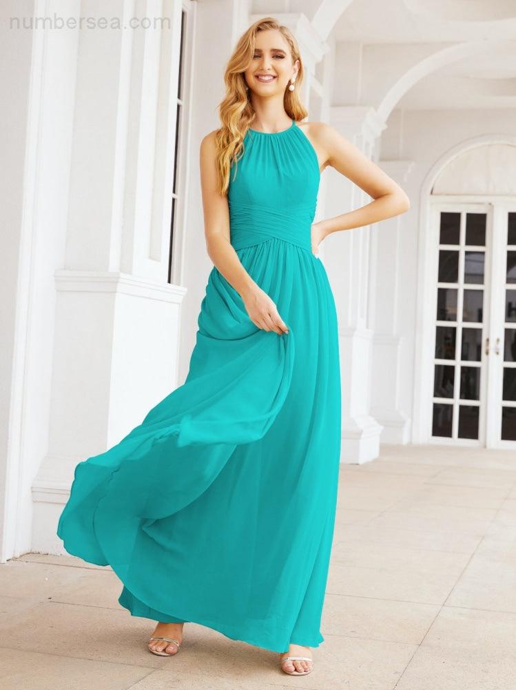 Numbersea Sleeveless Bridesmaid Dresses Long Prom Gown Zipper with Keyhole Back 28056-numbersea