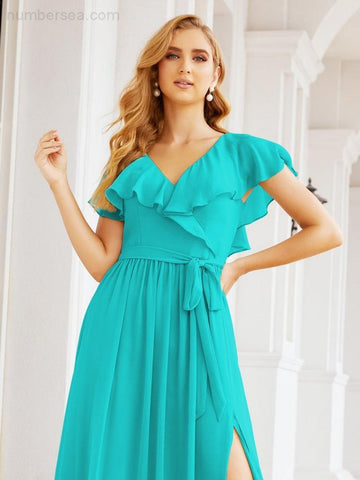 Bridesmaid Dresses with Flutter Sleeves Formal Evening Party Prom Gowns 28044-numbersea