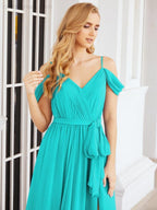 Numbersea Off The Shoulder Chiffon Bridesmaid Dress Long Formal Graduation Gown with Cowl Back 28069-numbersea