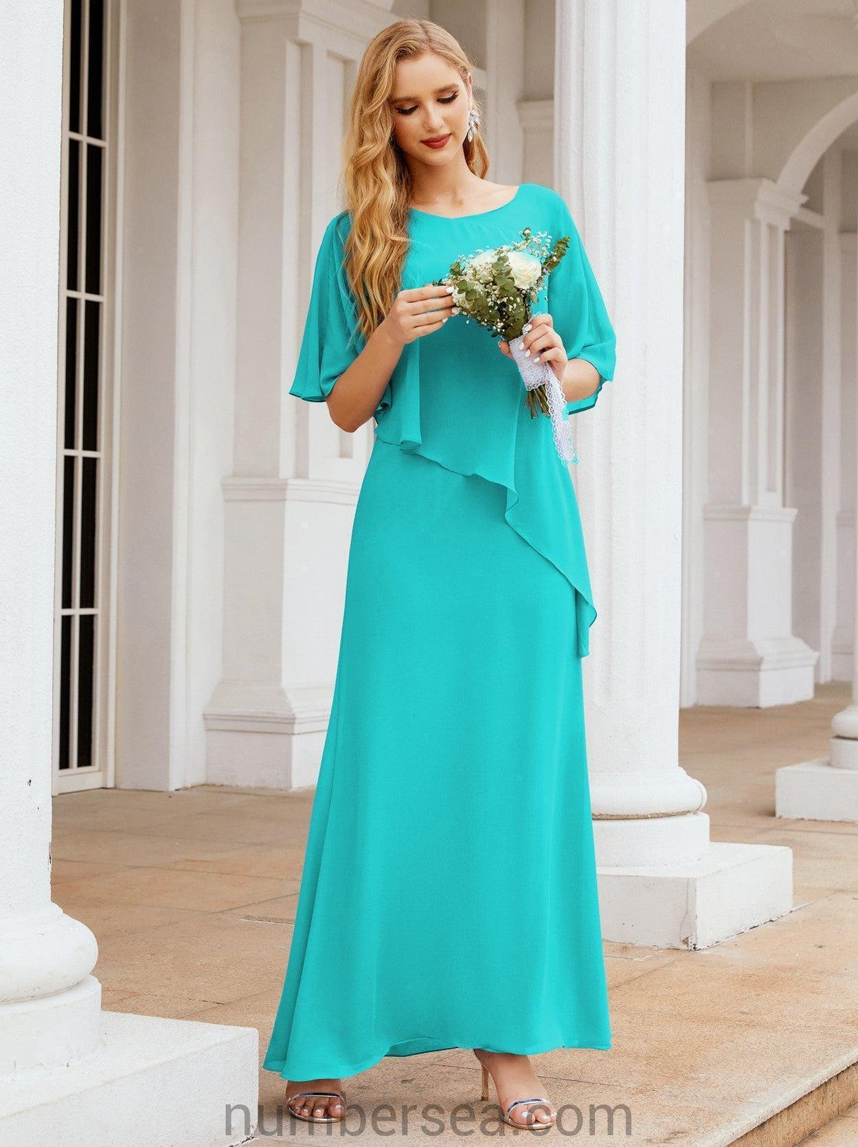 Numbersea Formal Party Gown Dress Long Chiffon Mother Of The Bride Dresses With Ruffle Cape 28026