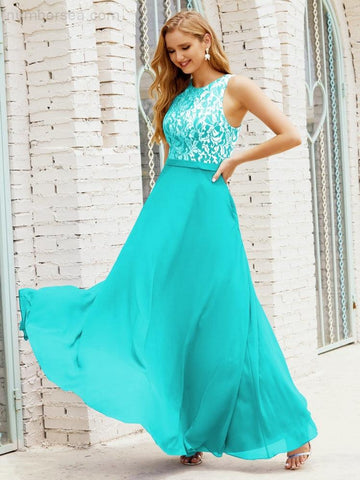 Lace Bridesmaid Dress Floor Length Evening Gowns with Pockets 28017-numbersea