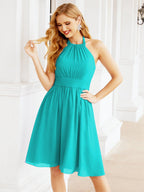 Numbersea Neckholder-Brautjungfernkleid aus Chiffon, kurz, ärmellos, formelles Partykleid, offener Rücken, 28023