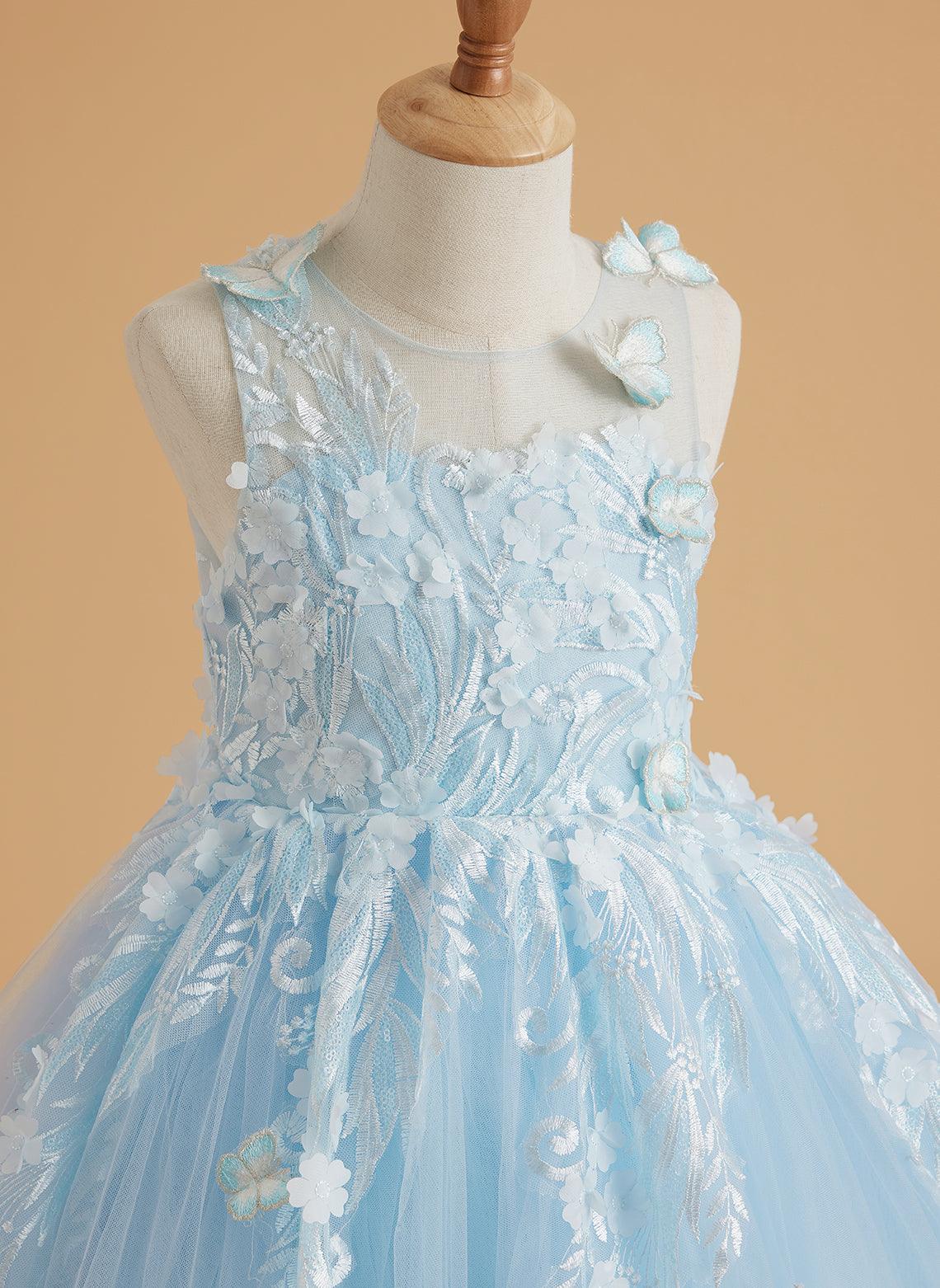 Vestido de princesa rosa para niña con apliques de encaje 