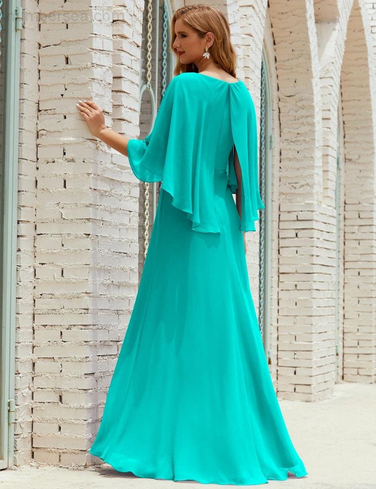 Numbersea Bridesmaid Dress Women Long Sleeve V-Neck Chiffon Formal Wedding Party 28018