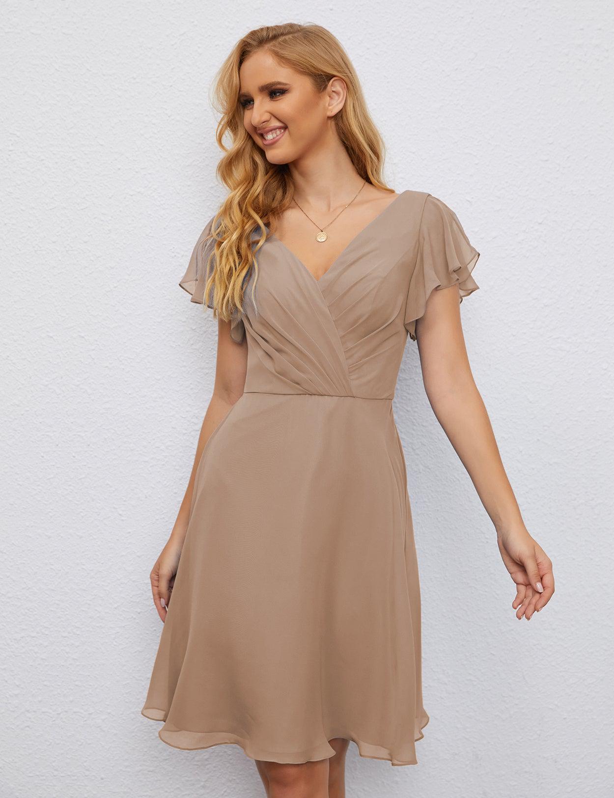 Numbersea Chiffon Bridesmaid Dress V Neck Short Cocktail Gowns For Juniors Homecoming Dresses 28077