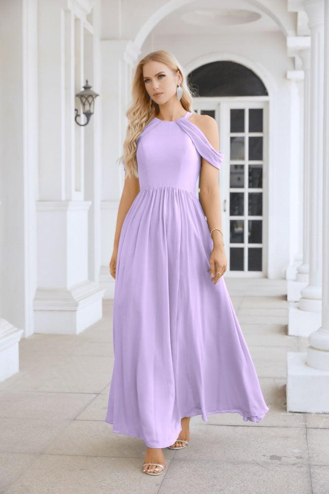 Ladies Chiffon Off Shoulder Swing Sleeve Front Slit Bridesmaid Evening Dress Wedding Party Evening Dress 28117-numbersea