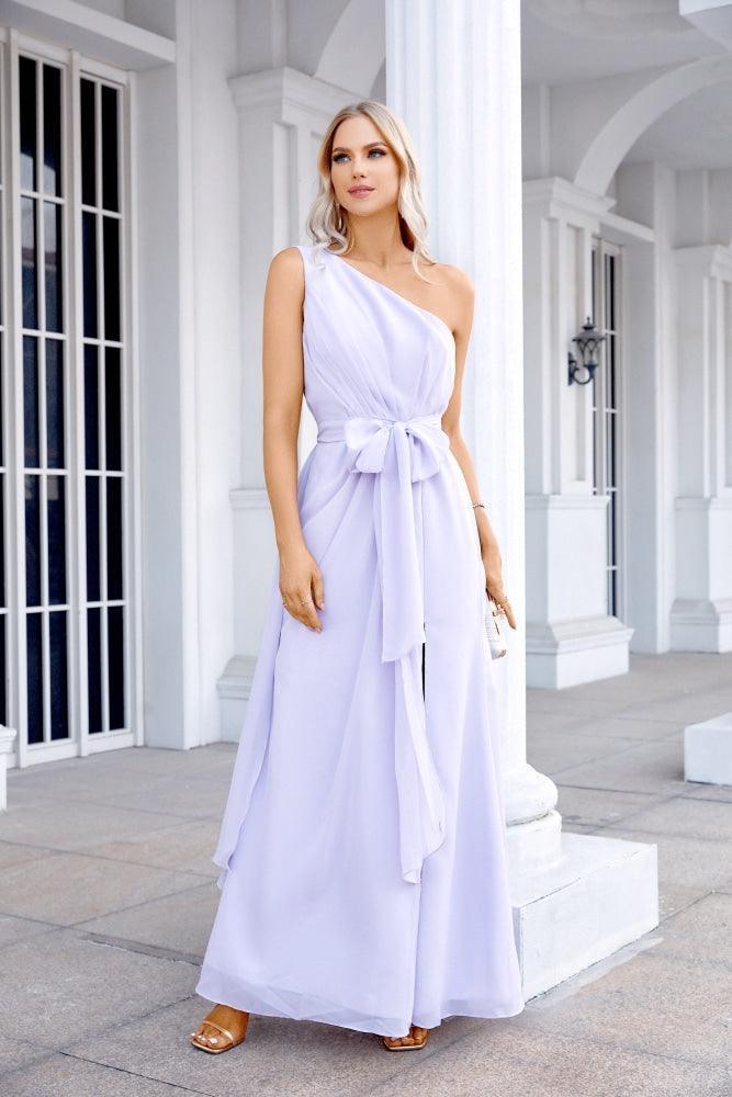 Ladies Chiffon One Shoulder Bridesmaid Evening Dress Wedding Party Evening Dress 28133-numbersea