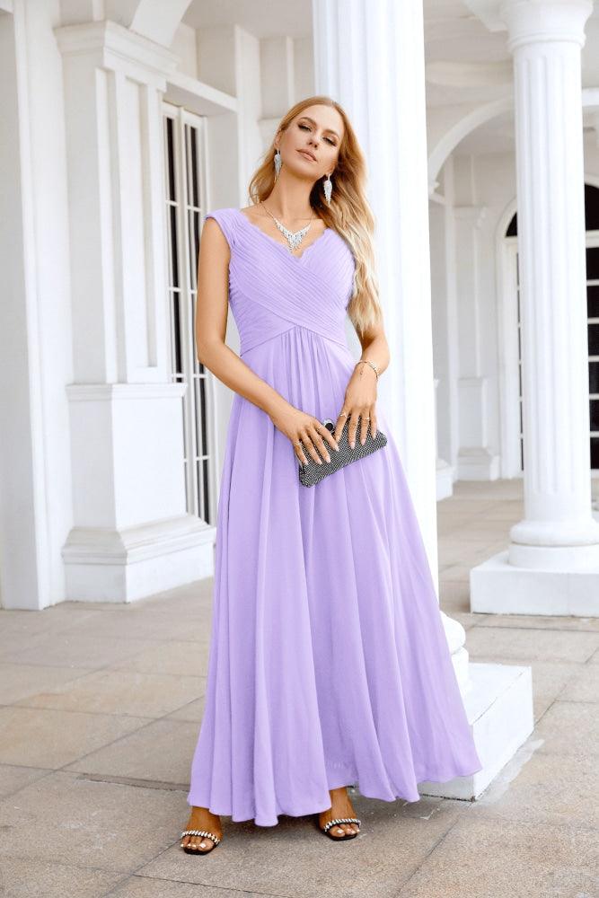 Ladies Chiffon V Neck Sleeveless Floor Length Bridesmaid Evening Dress Wedding Party Evening Dress 28126-numbersea