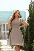Neck Chiffon Bridesmaid Dresses Formal Cocktail Prom Gown Homecoming 28013 Taupe