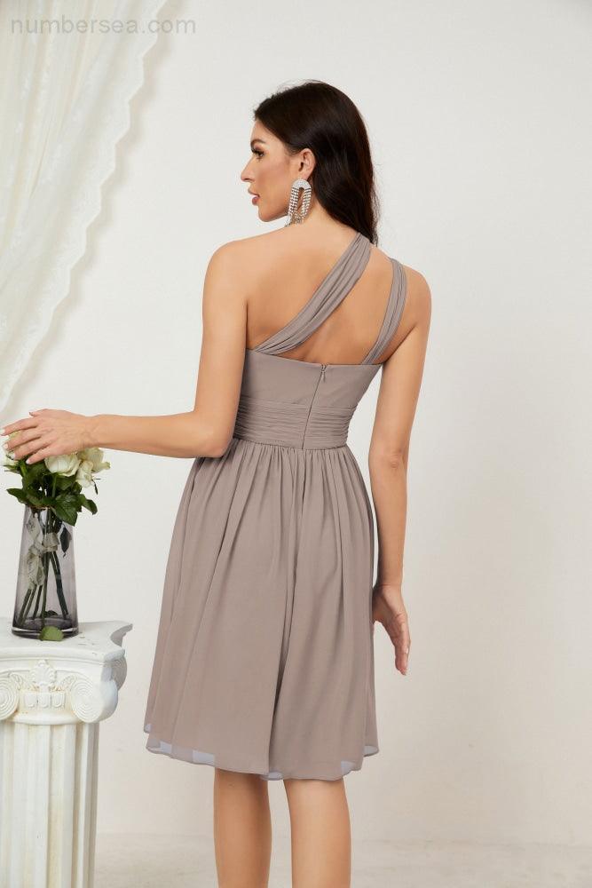 Numbersea Women Chiffon Short One Shoulder Bridesmaid Dress Formal Dresses For Party Homecoming 2804