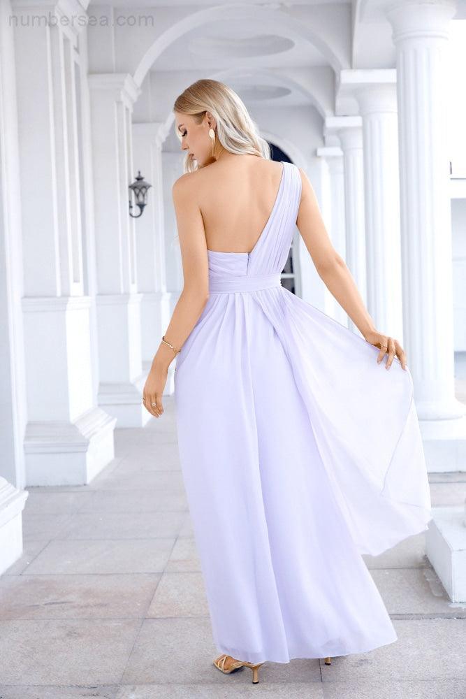 Ladies Chiffon One Shoulder Bridesmaid Evening Dress Wedding Party Evening Dress 28133-numbersea