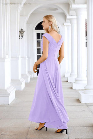 Ladies Chiffon V Neck Sleeveless Floor Length Bridesmaid Evening Dress Wedding Party Evening Dress 28126-numbersea