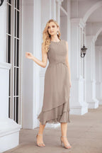 Numbersea Formal Party Gown Dress Chiffon Long Mother of The Bride Dresses with Ruffle Cape 28072 - numbersea