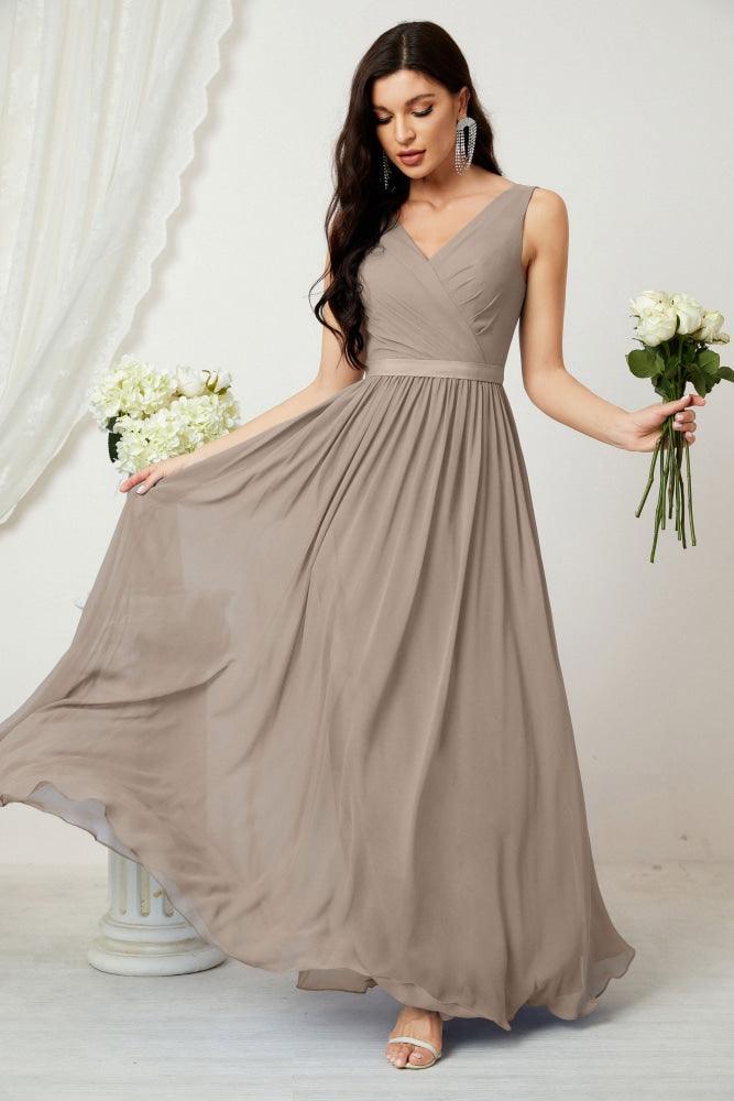 Women's Chiffon Long Bridesmaid Dresses A line Sleeveless Formal Prom Gown for Evening Party Homecoming Dresses 2808-numbersea