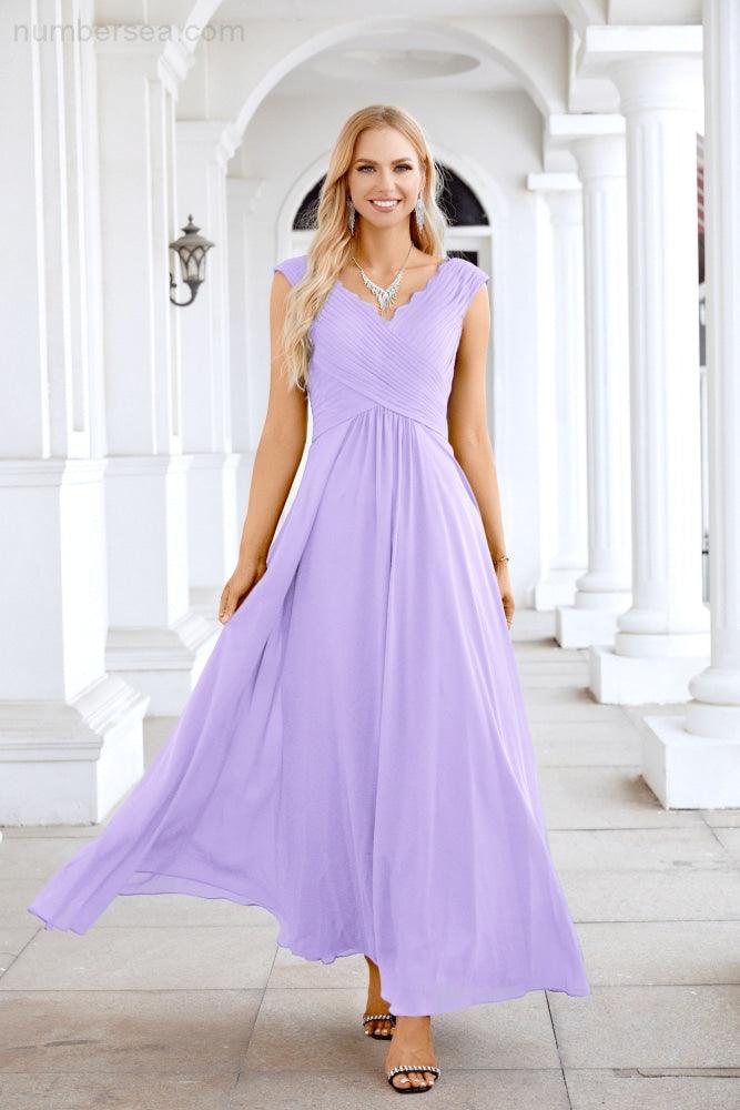 Ladies Chiffon V Neck Sleeveless Floor Length Bridesmaid Evening Dress Wedding Party Evening Dress 28126-numbersea