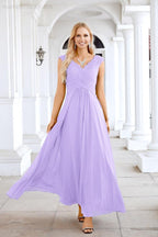 Ladies Chiffon V Neck Sleeveless Floor Length Bridesmaid Evening Dress Wedding Party Evening Dress 28126-numbersea