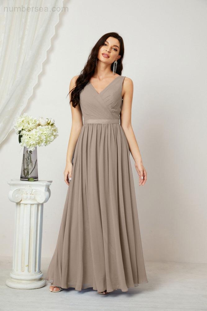 Women's Chiffon Long Bridesmaid Dresses A line Sleeveless Formal Prom Gown for Evening Party Homecoming Dresses 2808-numbersea