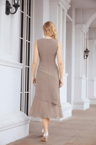 Numbersea Formal Party Gown Dress Chiffon Long Mother of The Bride Dresses with Ruffle Cape 28072 - numbersea