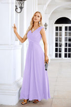 Ladies Chiffon V Neck Sleeveless Floor Length Bridesmaid Evening Dress Wedding Party Evening Dress 28126-numbersea