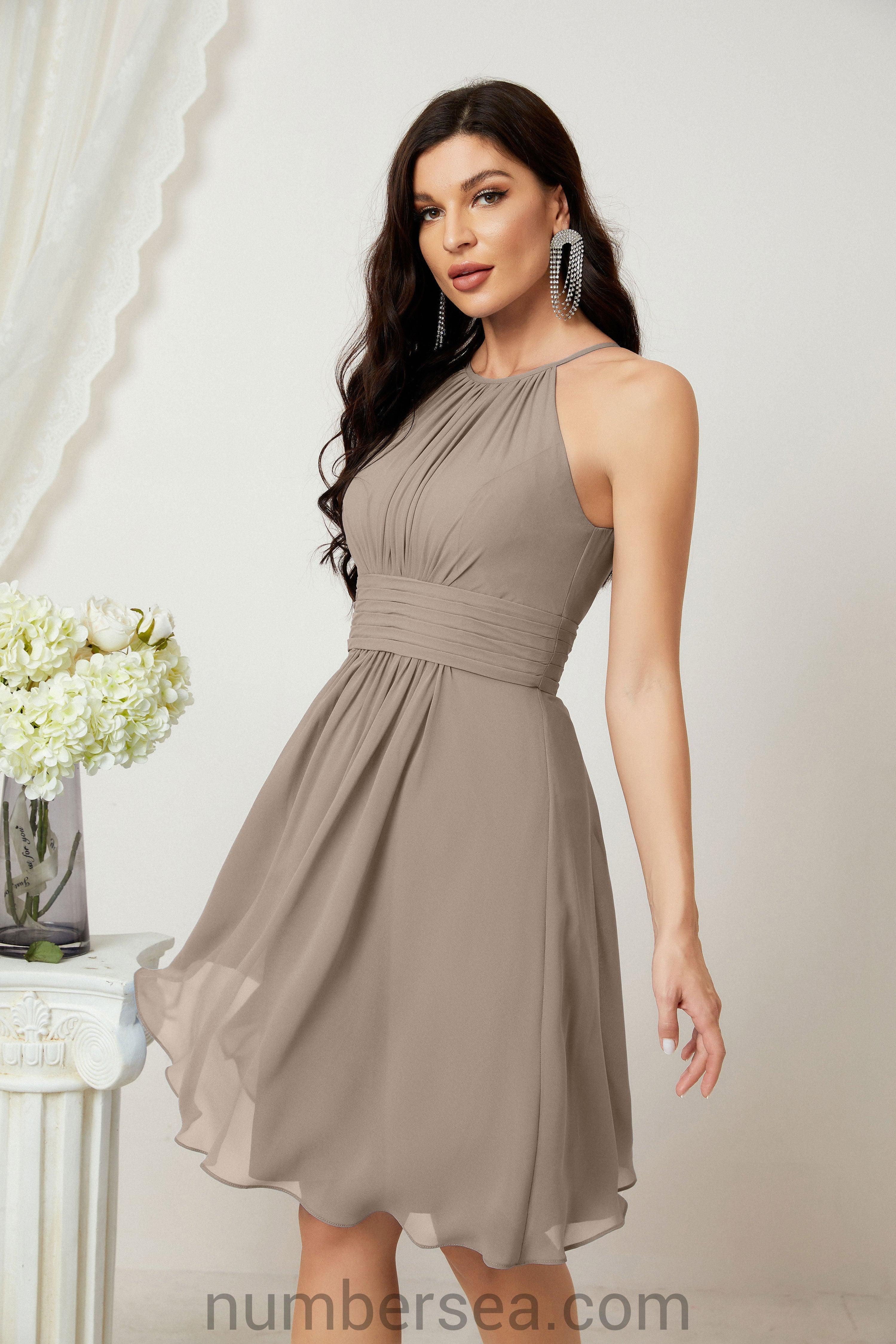 Halter Bridesmaid Dresses Knee Length A Line Formal Evening Party Cocktail Dress 28011