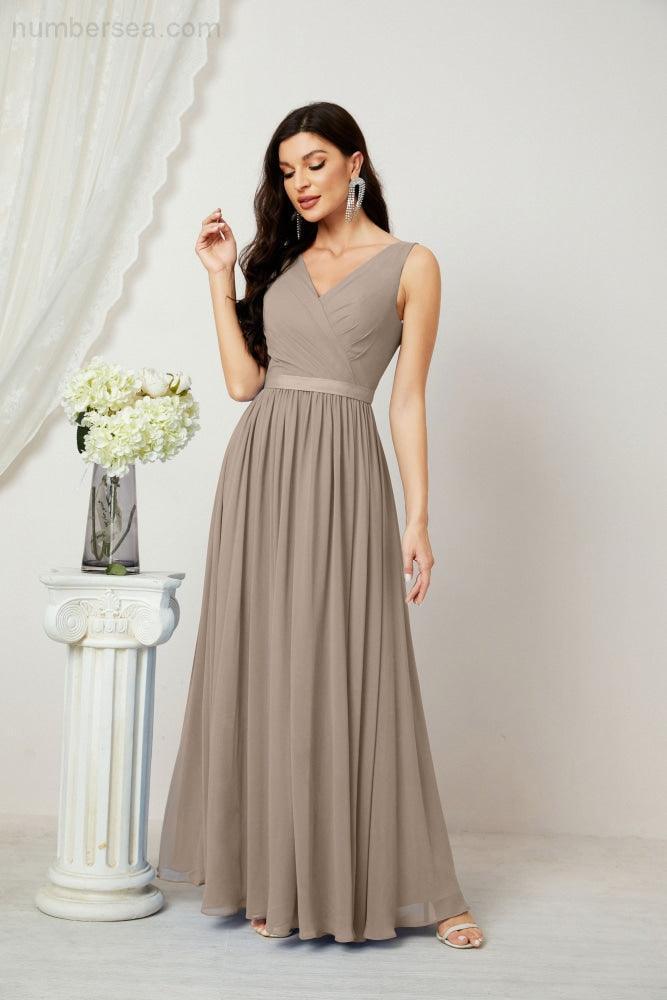 Women's Chiffon Long Bridesmaid Dresses A line Sleeveless Formal Prom Gown for Evening Party Homecoming Dresses 2808-numbersea