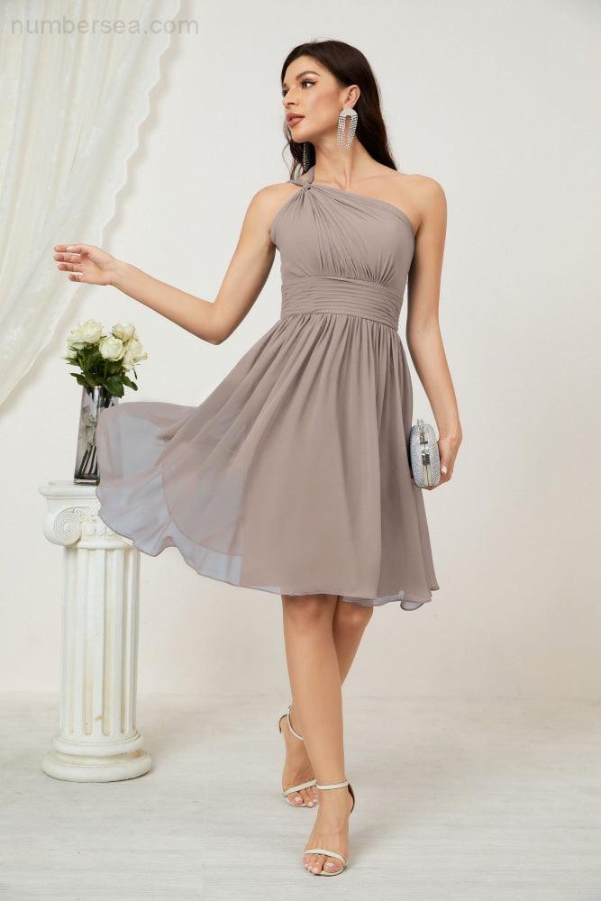 Numbersea Women Chiffon Short One Shoulder Bridesmaid Dress Formal Dresses For Party Homecoming 2804