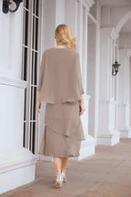 Numbersea Formal Party Gown Dress Chiffon Long Mother of The Bride Dresses with Ruffle Cape 28072 - numbersea