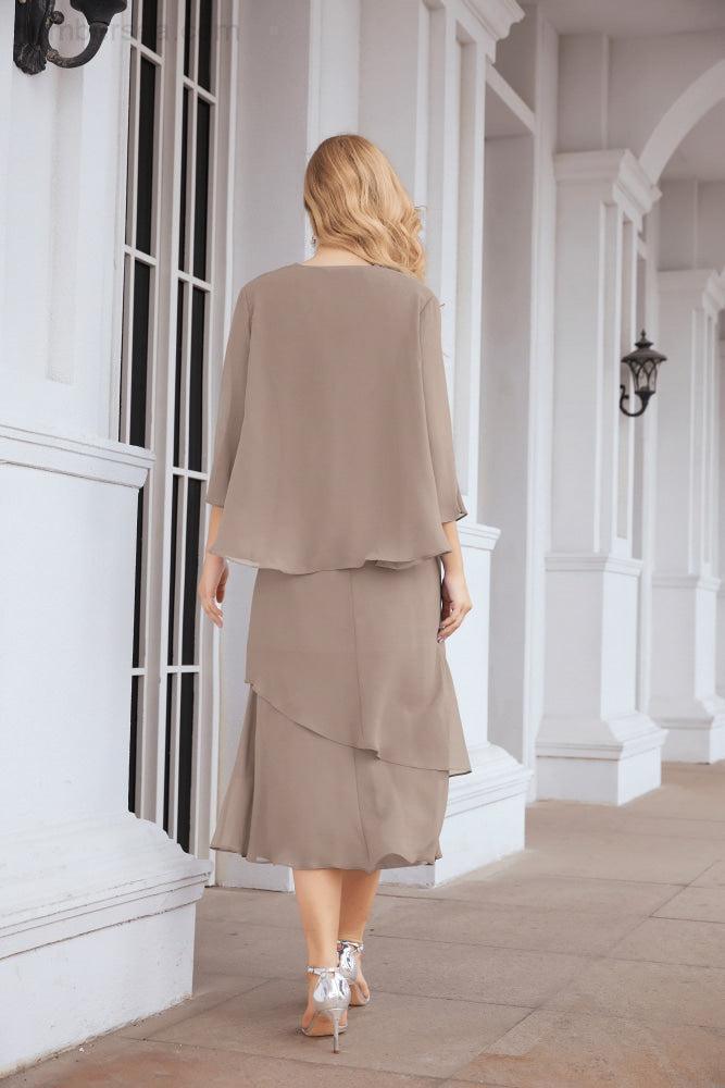 Numbersea Formal Party Gown Dress Chiffon Long Mother of The Bride Dresses with Ruffle Cape 28072 - numbersea