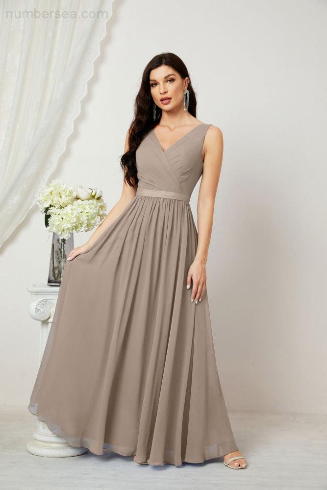 Women's Chiffon Long Bridesmaid Dresses A line Sleeveless Formal Prom Gown for Evening Party Homecoming Dresses 2808-numbersea