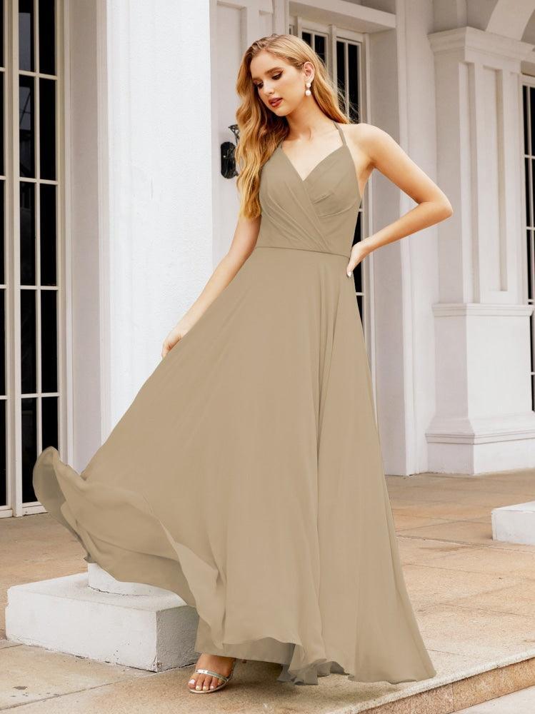 Numbersea Halter Chiffon Bridesmaid Dresses Wedding Appare Sleeveless Formal Prom Dress with Ruffled Back 28035-numbersea