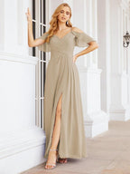 Numbersea Cold Shoulder Long Bridesmaid Dresses Side Slit Formal Prom Gowns Party Wedding 28070-numbersea