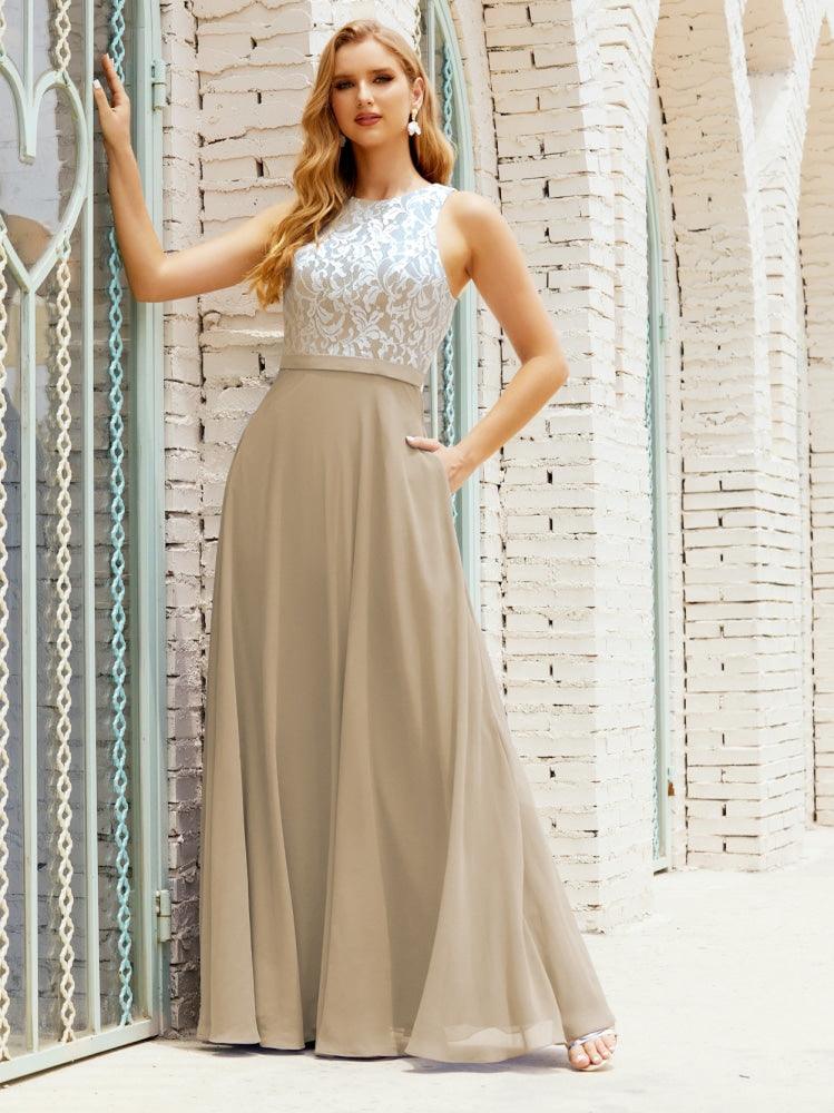 Lace Bridesmaid Dress Floor Length Evening Gowns with Pockets 28017-numbersea