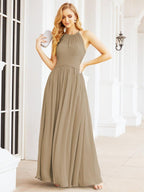 Numbersea Sleeveless Bridesmaid Dresses Long Prom Gown Zipper with Keyhole Back 28056-numbersea