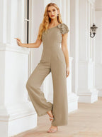 Numbersea Womens One Shoulder Chiffon Long Jumpsuit Formal Evening Dress Bridesmaid Dresses Pants