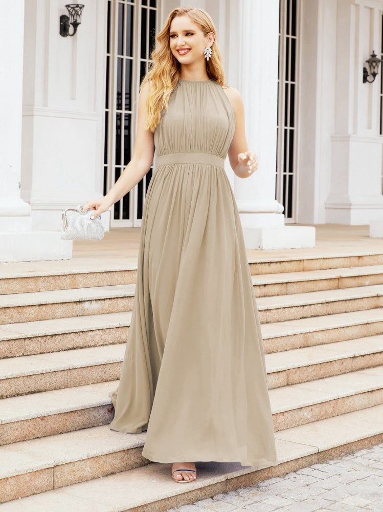 Numbersea Halter Chiffon Bridesmaid Dress Empire Waist Sleeveless Formal Evening Prom Gown for Mother of The Bride 28030