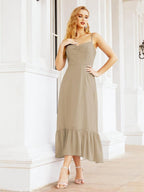 Numbersea Women Strap Chiffon Bridesmaid Dress Ankle Length Sleeveless Blackless Ruffle A Line