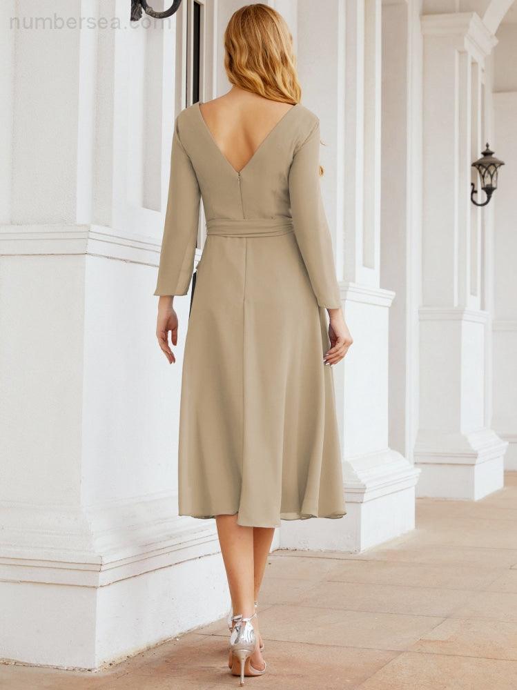 Bridesmaid Dress V-Back Waist Belt Mother of the Bride Wedding Guest 28031-numbersea