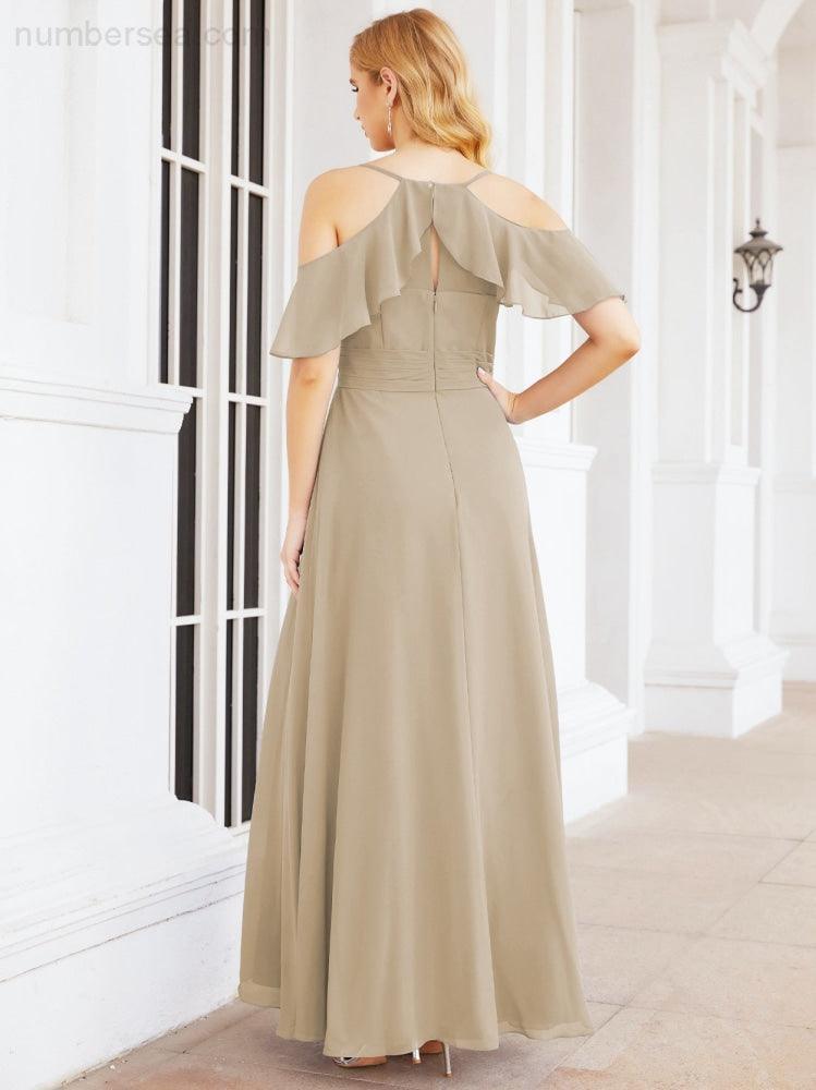 Numbersea Cold Shoulder Long Bridesmaid Dresses Side Slit Formal Prom Gowns Party Wedding 28070-numbersea